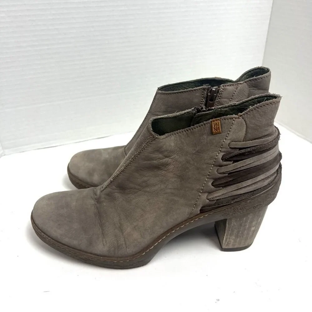 El‎ Naturalista Boots Womens 40 Nubuck Lichen NF77 Ankle Boots Zip Heel Booties